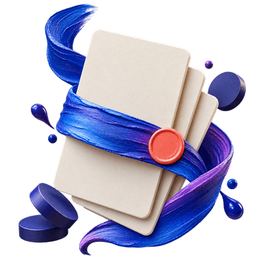 Art Studio mascot balancing violet, blue, and cyan credit discs